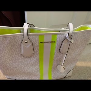 BMWT large MK bag! White with neon green